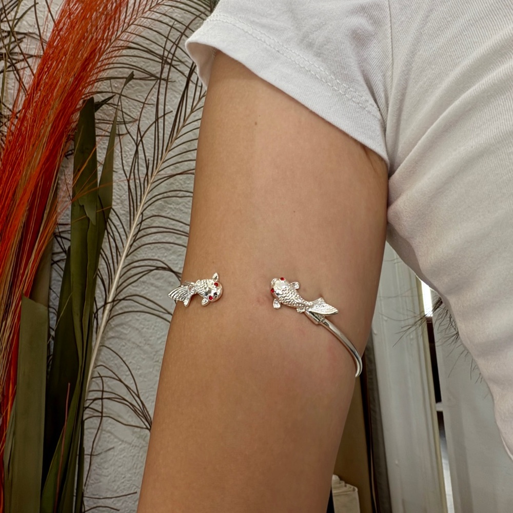 S925 Silver red eyes double fish arm cuff Bracelet